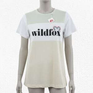 Wildfox Beige Green White Colorblock Heart Logo Semi-Sheer T-Shirt Size XS
